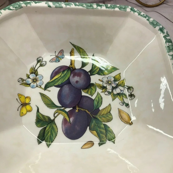 vintage serving pasta bowl fruit (PLUM) butterfly floral - Picture 5 of 7